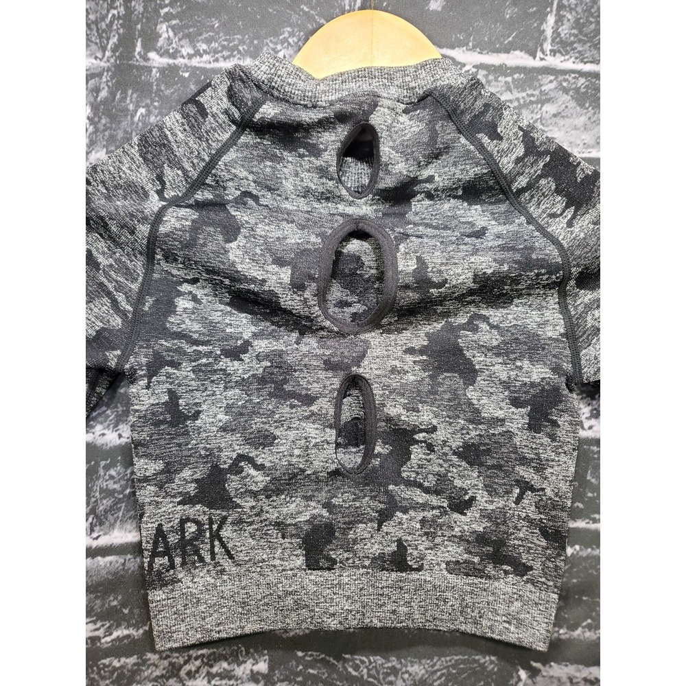Gymshark Top Womens XS Black‎ Gray Camo Adapt Seamless Cropped Thumb Holes Logo - Picture 8 of 15